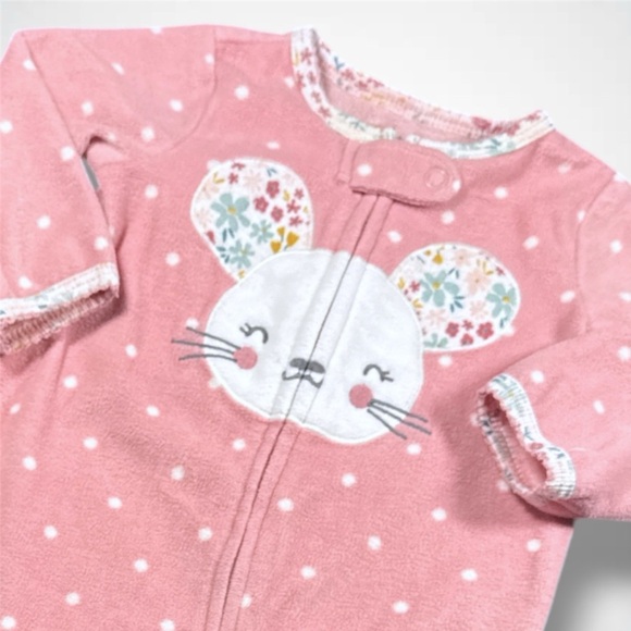 4/$20 Pink Polka Dot Bunny Fleece Sleeper - Picture 2 of 4